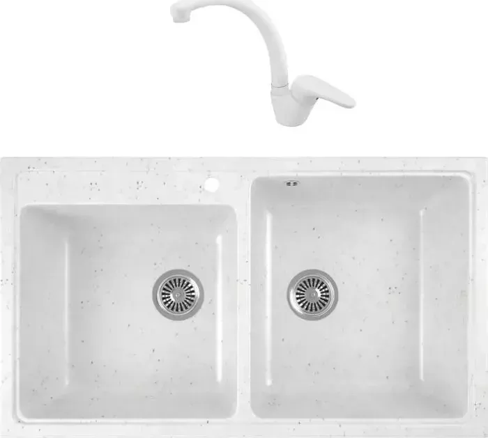 Мойка кухонная и смеситель GREENSTONE и смеситель GRS-85k-331 Kaiser County 55244-8 с сифоном, белая