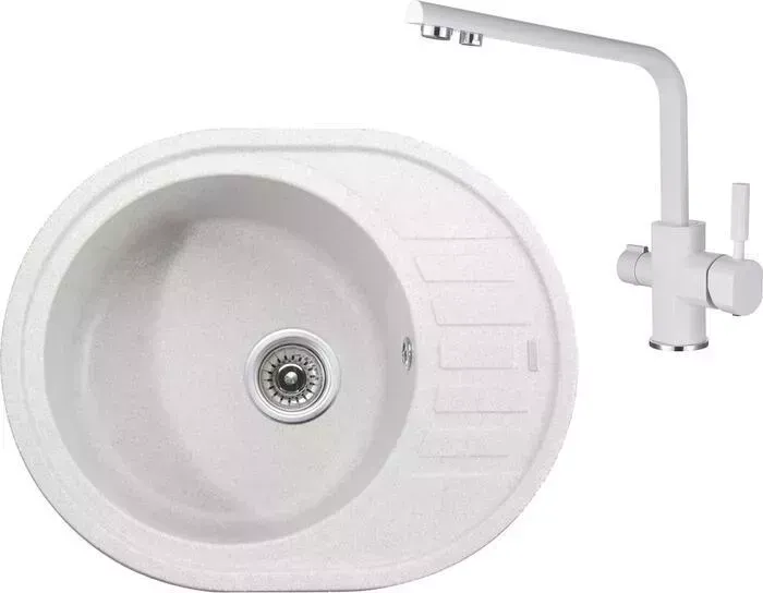 Мойка кухонная и смеситель KAISER и смеситель Granit KGMO-6250 White белая (KGMO-6250-W, 40144-10)