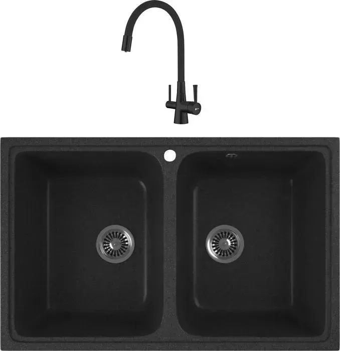Мойка кухонная и смеситель GREENSTONE и смеситель GRS-15-343 Lemark Comfort LM3075BL с сифоном, антрацит