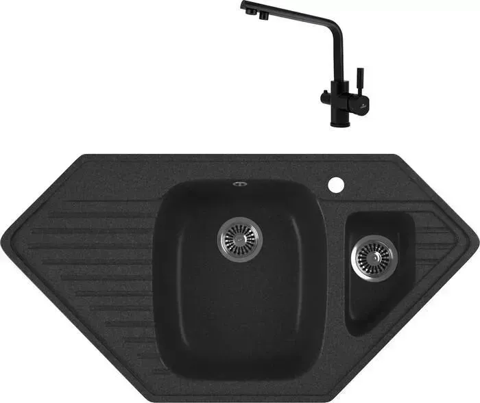 Мойка кухонная и смеситель GREENSTONE и смеситель GRS-10K-343 Kaiser Decor 40144-9 с сифоном, антрацит