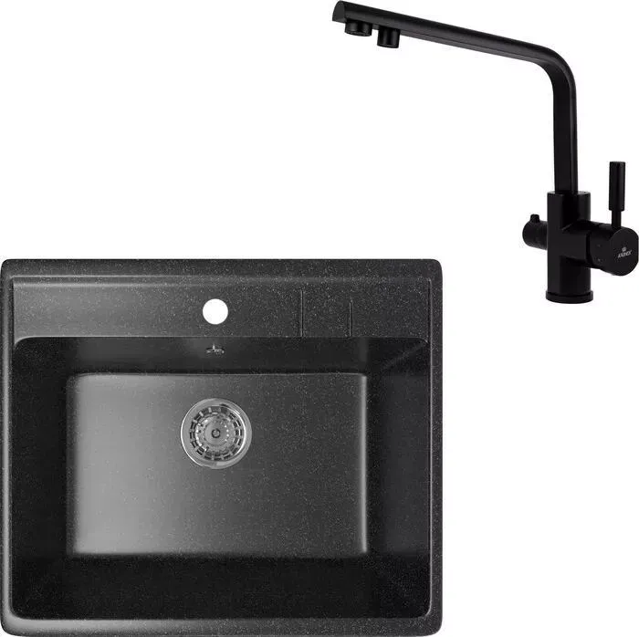 Мойка кухонная и смеситель Mixline и смеситель ML-GM15 черная 308 (4630030633792, 40144-9)