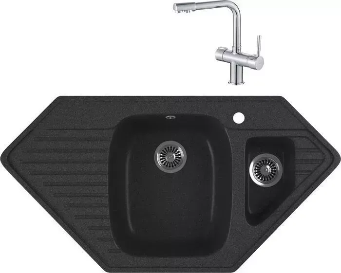 Мойка кухонная и смеситель GREENSTONE и смеситель GRS-10K-343 Haiba HB70088 с сифоном, антрацит