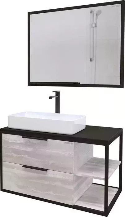 Мебель для ванной GROSSMAN Лофт 90 с двумя ящиками, шанико/черный