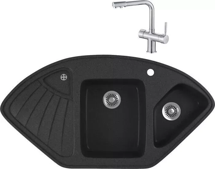 Мойка кухонная и смеситель GREENSTONE и смеситель GRS-14K-343 Haiba HB70088 с сифоном, антрацит
