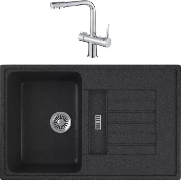 Мойка кухонная и смеситель GREENSTONE и смеситель GRS-24-343 Haiba HB70088 с сифоном, антрацит