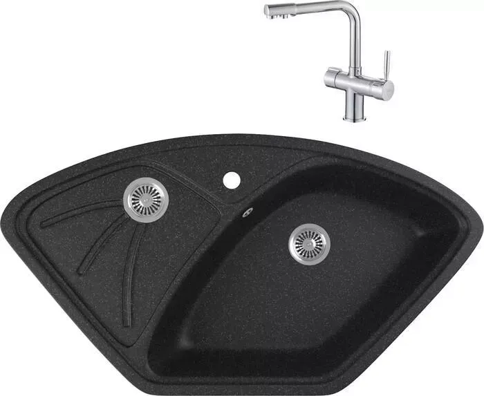 Мойка кухонная и смеситель GREENSTONE и смеситель GRS-10E-308 Haiba HB70088 с сифоном, черная