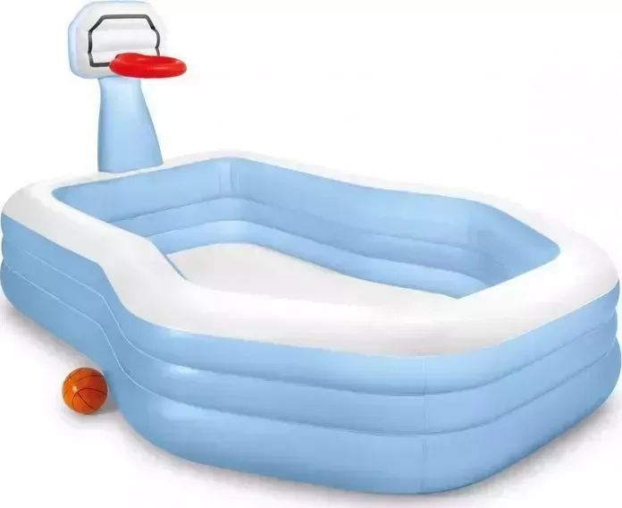Детский надувной бассейн INTEX 57183 257х188х130см с баскетбольным кольцом и мячиком, 790л, от 3 лет