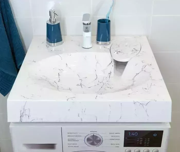 Раковина над стиральной машиной Stella Polar Миро 60х60 с кронштейнами, белый мрамор (SP-00000841)