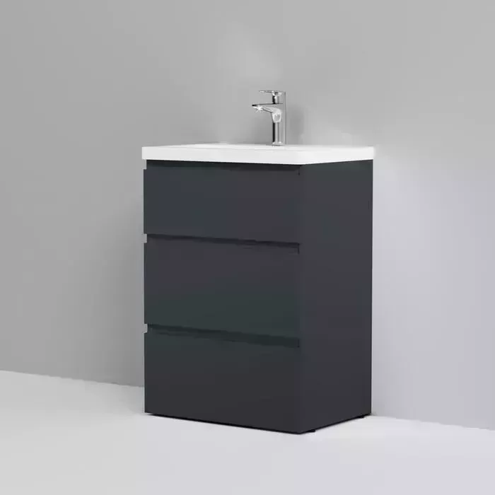 Тумба с раковиной Am.Pm с Gem S 60 три ящика, графит (M91FSX0602GM, M90WCC0602WG)