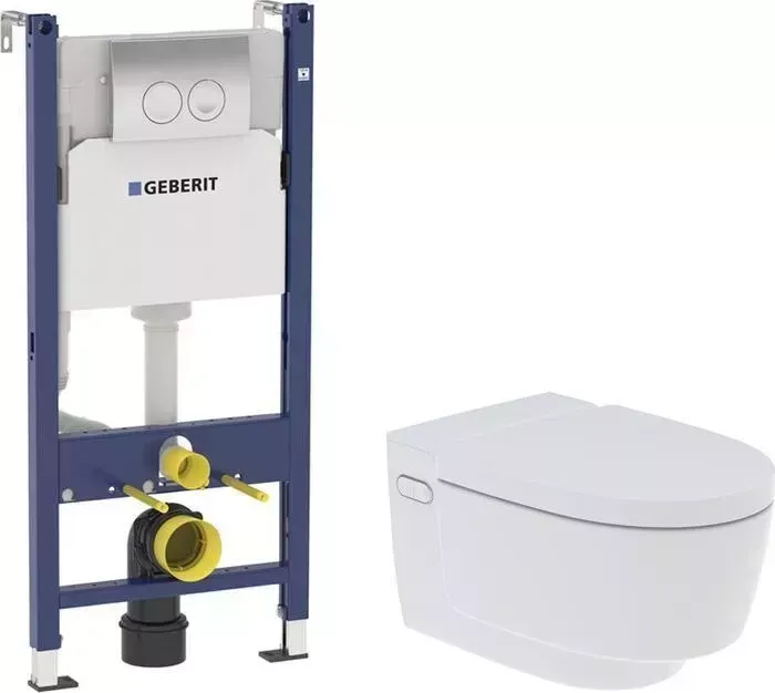 Комплект унитаза с инсталляцией Geberit AquaClean Mera Classic Rimfree с , дизайн белая (146.204.11.1, 458.124.21.1)