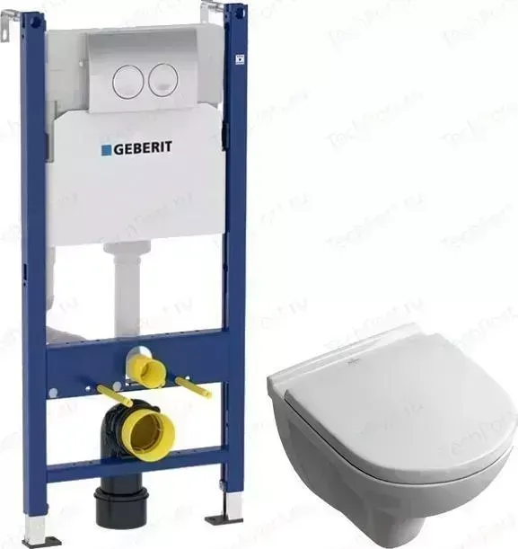 Комплект унитаза с инсталляцией Villeroy Boch O Novo с Geberit, кнопкой, сиденьем микролифт (5660HR01, 458.124.21.1)