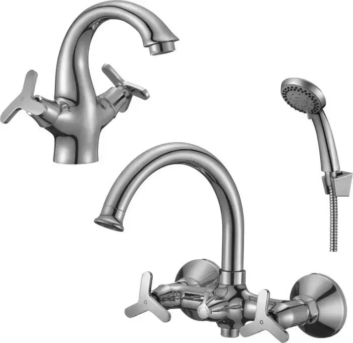 Комплект смесителей Rossinka Silvermix для раковины и ванны, с душем, хром (RS40-83, RS40-61)