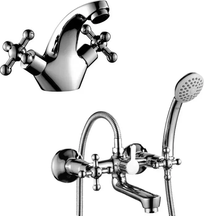 Комплект смесителей Rossinka Silvermix для раковины и ванны, с душем, хром (G02-83, G02-61)