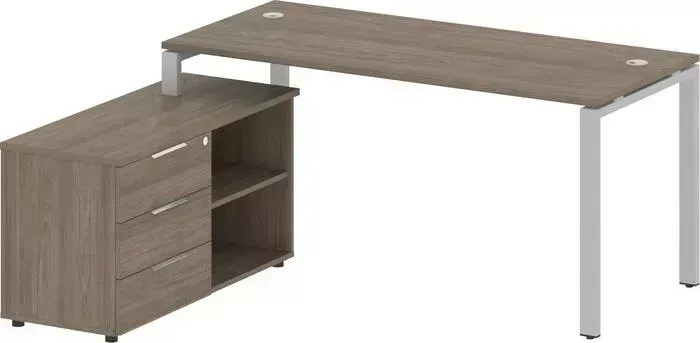 Стол RIVA с тумбой Metal System на П-образном металлокаркасе БП.РС-СТС-2.4 (L) вяз/серый металл 170x152x75