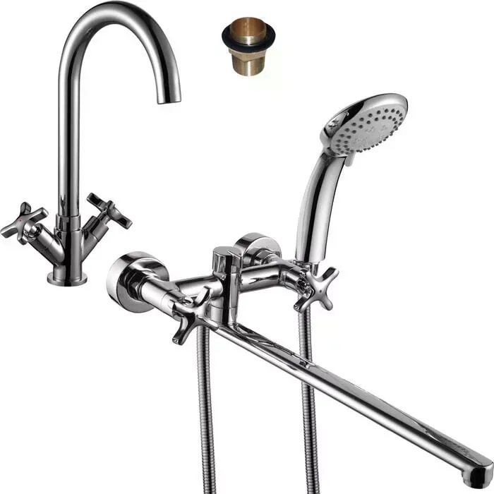 Комплект смесителей Rossinka Silvermix для раковины и ванны, с душем, хром (RS39-84, RS39-72U)