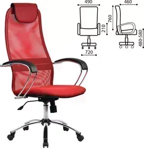 Кресло офисное Метта BK-8CH ткань-сетка, хром, красное 80425