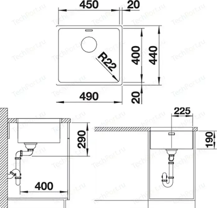 Мойка кухонная Blanco Andano 450-U нерж сталь зеркальная полировка без клапана-автомата (519373)