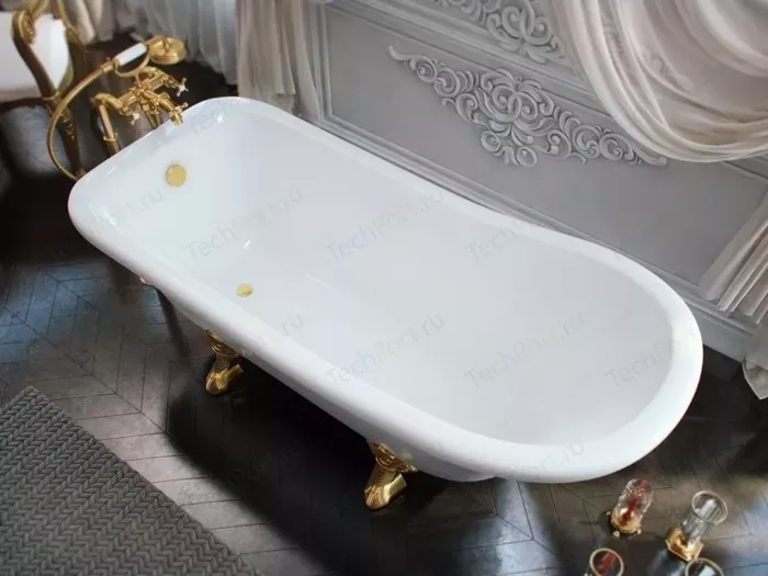 Фото №3 Ванна из литого мрамора Эстет Царская 170x73 см, овальная, с чугунными ножками золото (ФР-00000685, ФР-00000735)