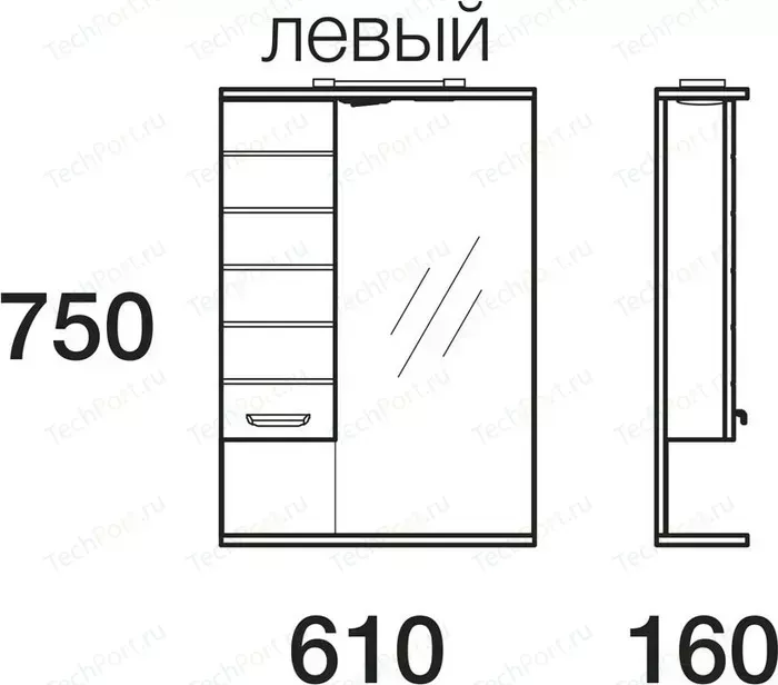 Зеркальный шкаф Меркана таис 60 см слева свет красный каннелюр (16287)