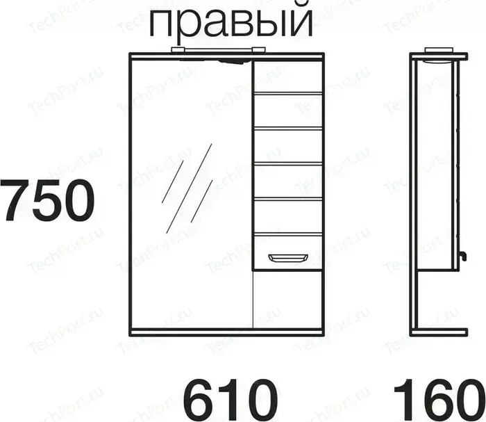 Зеркальный шкаф Меркана таис 60 см справа свет красный каннелюр (16288)