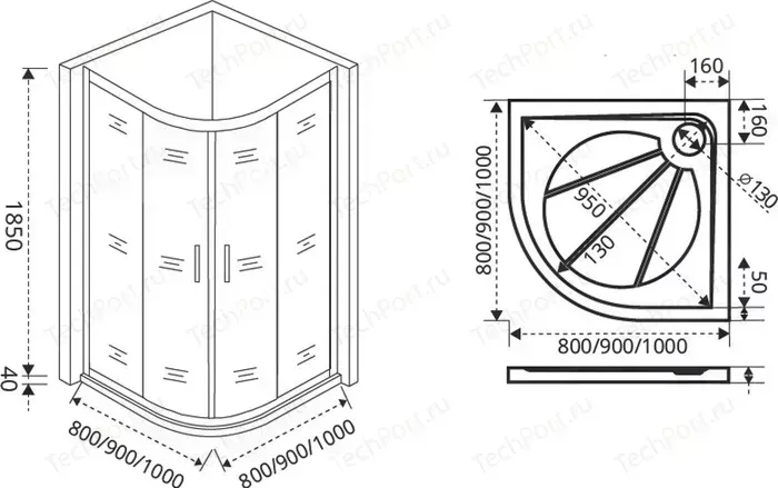 Душевой уголок Good Door Jazze R-90 с поддоном, профиль бронза, стекло матовое (ДЖ00001, ЛП00013)
