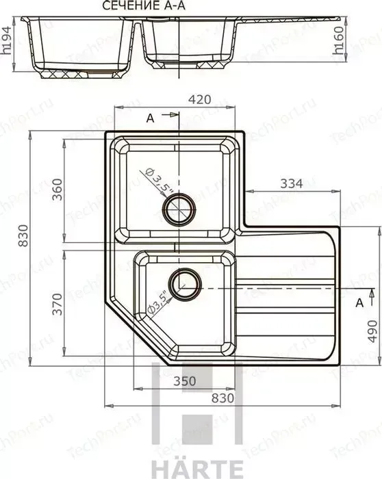 Мойка кухонная HARTE H-9083ez-302 830х830 мм песочный