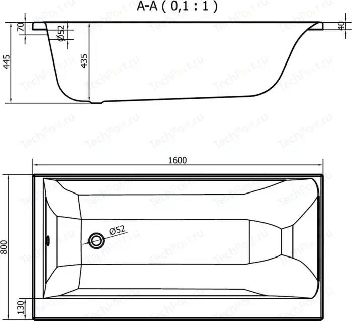 Акриловая ванна CERSANIT Smart 170х80 см, белая (P-WP-SMART*170-RNL)