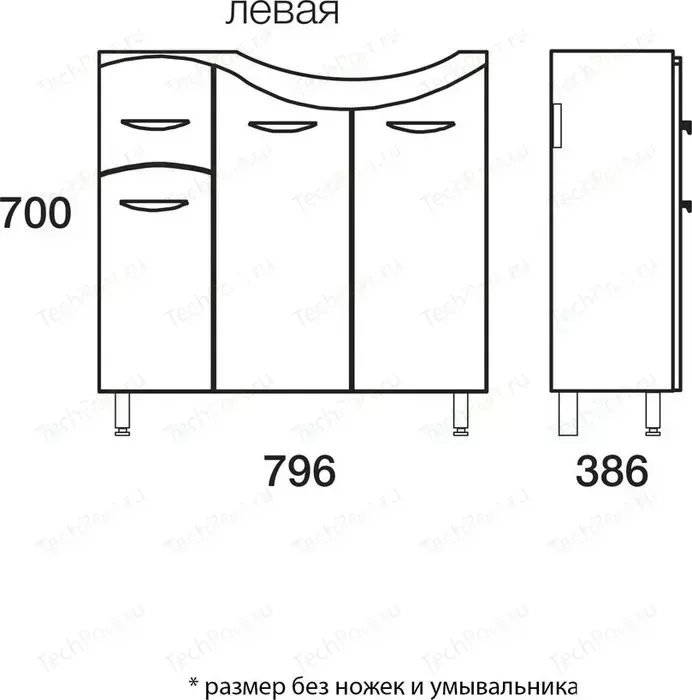 Тумба под раковину Меркана ум-ник коралл 82 см л с 1-м ящиком на ножках белая (14851)