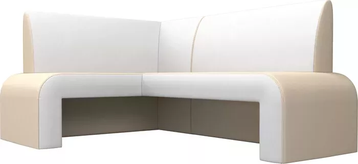 Фото №4 Кухонный диван Мебелико Кармен эко-кожа бежевый/белый левый