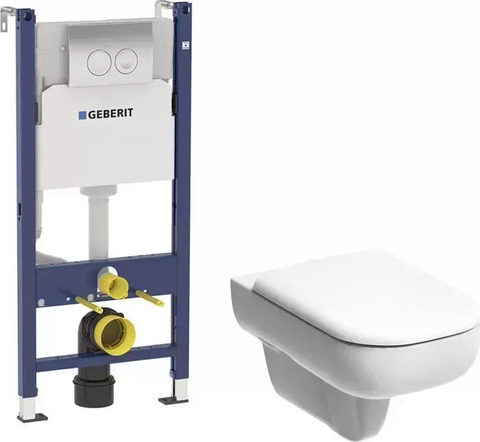 Комплект унитаза с инсталляцией Geberit Smyle Square Rimfree с (500.210.01.1, 500.236.01.1, 458.124.21.1)