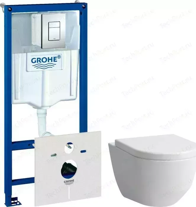 Комплект унитаза с инсталляцией Laufen Pro с Grohe, кнопкой, сиденьем микролифт (8.2095.6, 8.9896.6, 38775001)