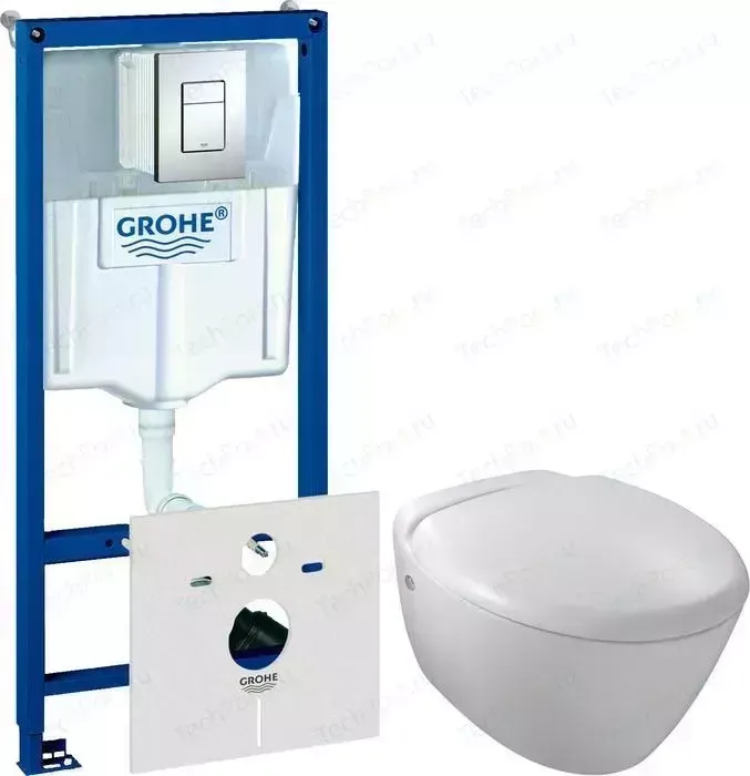 Комплект унитаза с инсталляцией JACOB DELAFON Presquile с Grohe, кнопкой, сиденьем микролифт (E4440-00, 38775001)