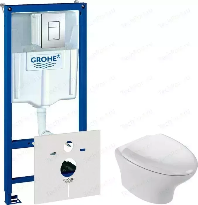 Комплект унитаза с инсталляцией JACOB DELAFON Nouvelle Vague с Grohe, кнопкой, сиденьем микролифт (EDJ102-00, 38775001, E20068-00)