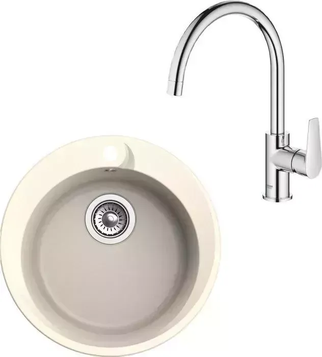 Мойка кухонная и смеситель Ewigstein и смеситель R-45, Grohe BauEdge 31367001 крем/хром