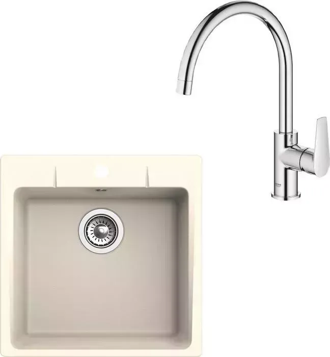 Мойка кухонная и смеситель Ewigstein и смеситель G-50, Grohe BauEdge 31367001 крем/хром