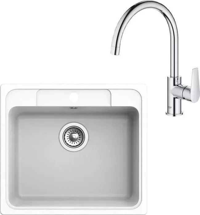 Мойка кухонная и смеситель Ewigstein и смеситель E-60, Grohe BauEdge 31367001 иней/хром