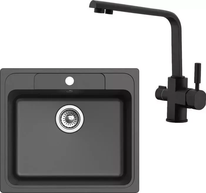 Мойка кухонная и смеситель Ewigstein и смеситель E-60, Kaiser Decor 40144-9 черная