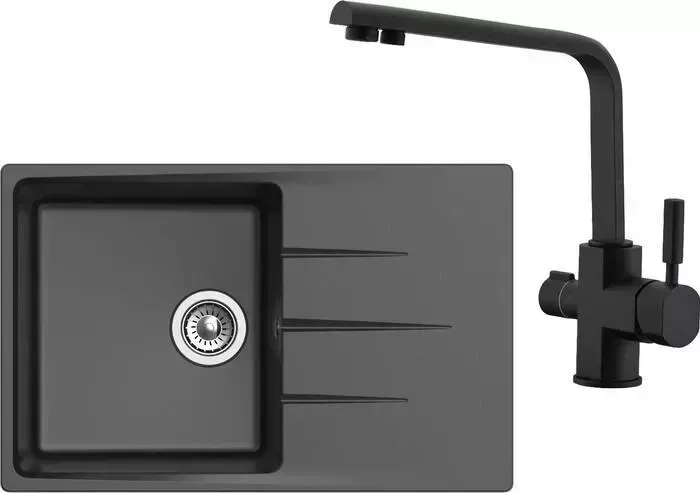 Мойка кухонная и смеситель Ewigstein и смеситель G-60F, Kaiser Decor 40144-9 черная