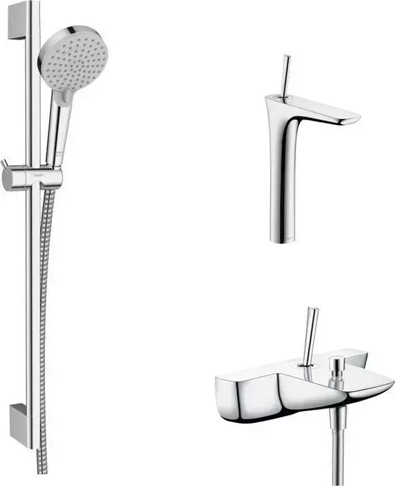 Комплект смесителей Hansgrohe PuraVida с душевым гарнитуром, хром (15472000, 15072000, 26275000)