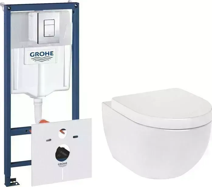 Комплект унитаза с инсталляцией Am.Pm Awe с Grohe, клавиша хром, сиденье микролифт (C111700WH, C117852WH, 38775001)