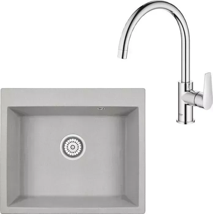Мойка кухонная и смеситель Granula и GR-6001 базальт, Grohe BauEdge 31367001