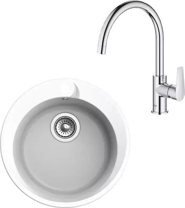 Мойка кухонная и смеситель Ewigstein и смеситель R-45, Grohe BauEdge 31367001 иней/хром