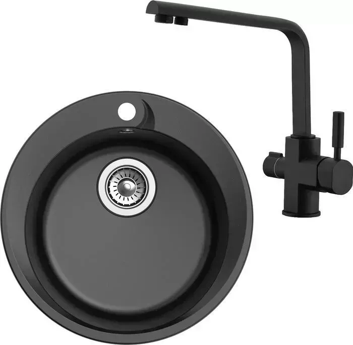 Мойка кухонная и смеситель Ewigstein и смеситель R-45, Kaiser Decor 40144-9 черная