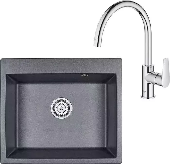 Мойка кухонная и смеситель Granula и GR-6001 шварц, Grohe BauEdge 31367001
