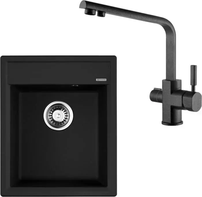 Мойка кухонная и смеситель OMOIKIRI и смеситель Daisen 42 BL, Kaiser Decor, черная (4993606, 40144-2)