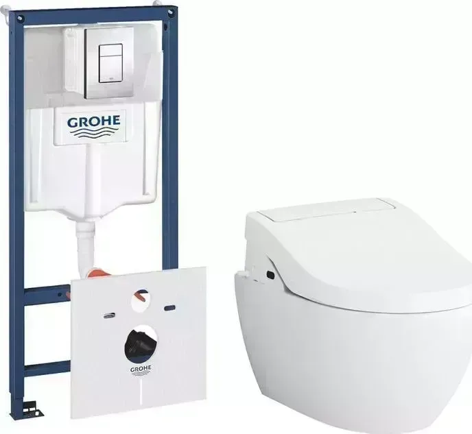 Комплект унитаза с инсталляцией Am.Pm Awe с Grohe, клавиша хром, крышка-биде микролифт (C111739SC, 38775001)