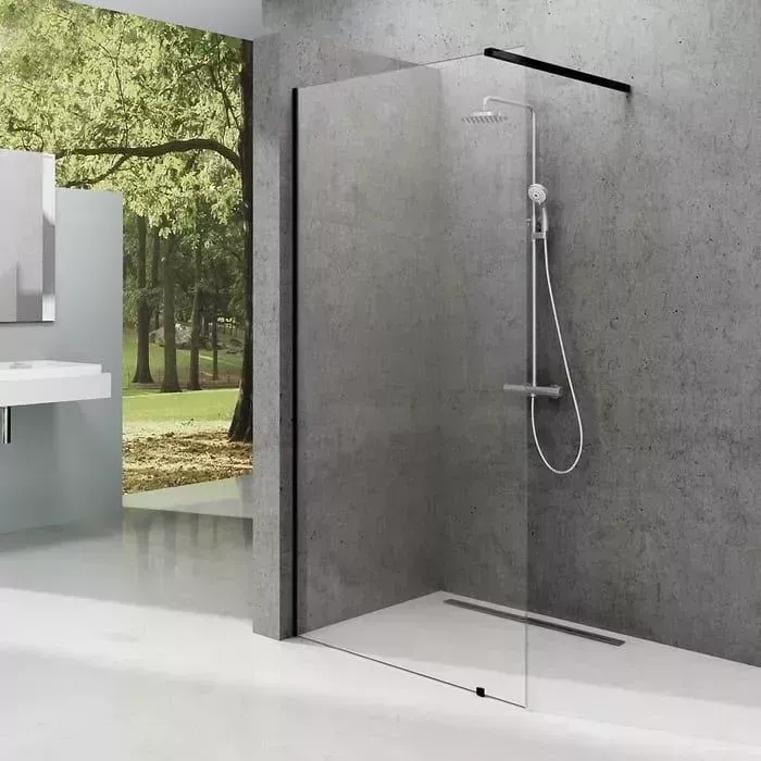 Стекло душевого уголка RAVAK Walk-In Wall 120x200 стекло прозрачное, профиль черный (GW9WG0300Z1)