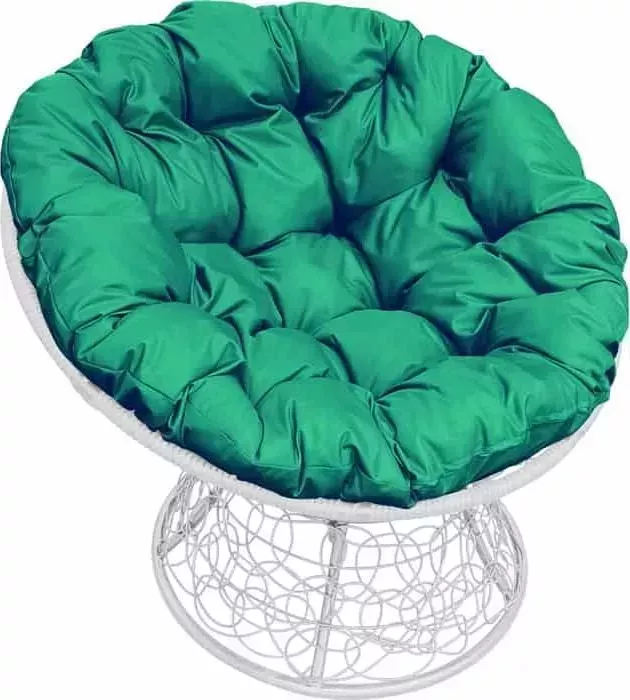 Кресло Планета про Папасан с ротангом белое, зелёная подушка (12020104)