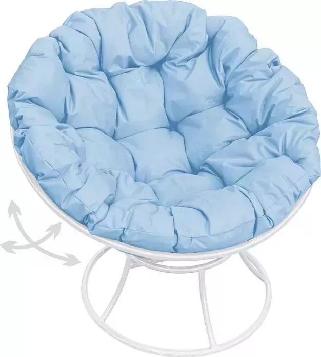 Кресло Планета про Папасан пружинка без ротанга белое, голубая подушка (12040103)