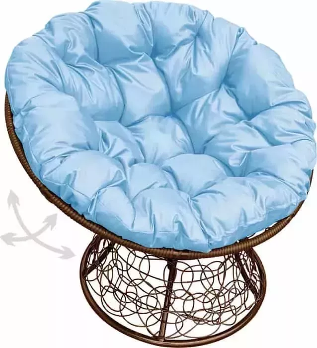 Кресло Планета про Папасан пружинка с ротангом коричневое, голубая подушка (12050203)